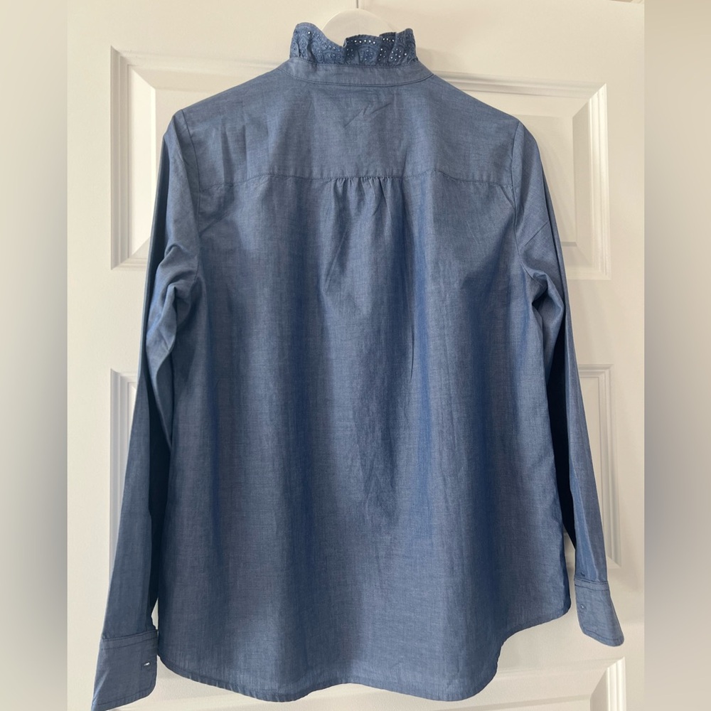 J. Crew Blue Ruffle Button-Down Shirt - Picture 7 of 7
